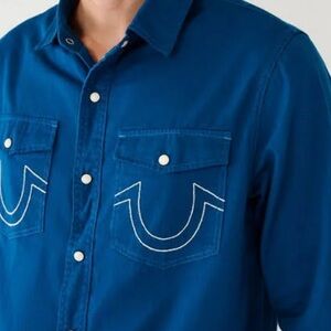 True Religion Soft Navy Long Sleeve Snap Button Down Shirt Size Large